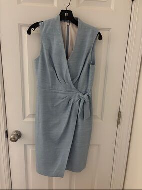Rebecca Taylor Light Blue Sleeveless Wrap Midi Dress with Side Knot